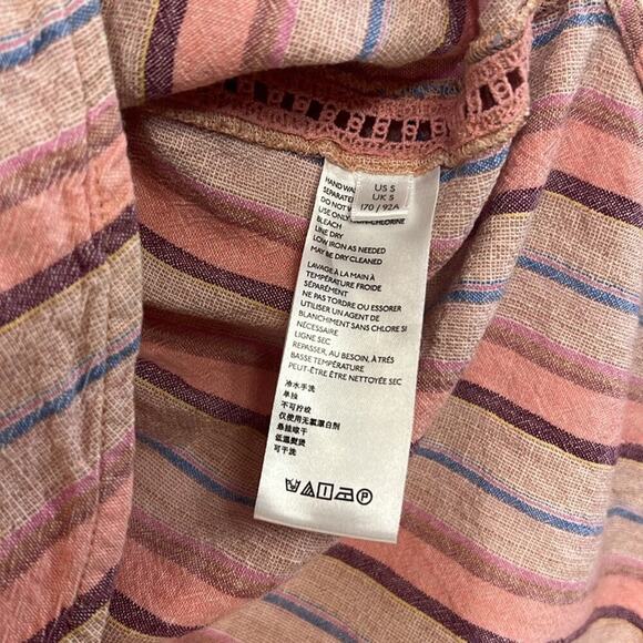 Maeve Small | Linen Cotton Button Down | Striped Pink Peach Blue | Anthropologie - Picture 8 of 10